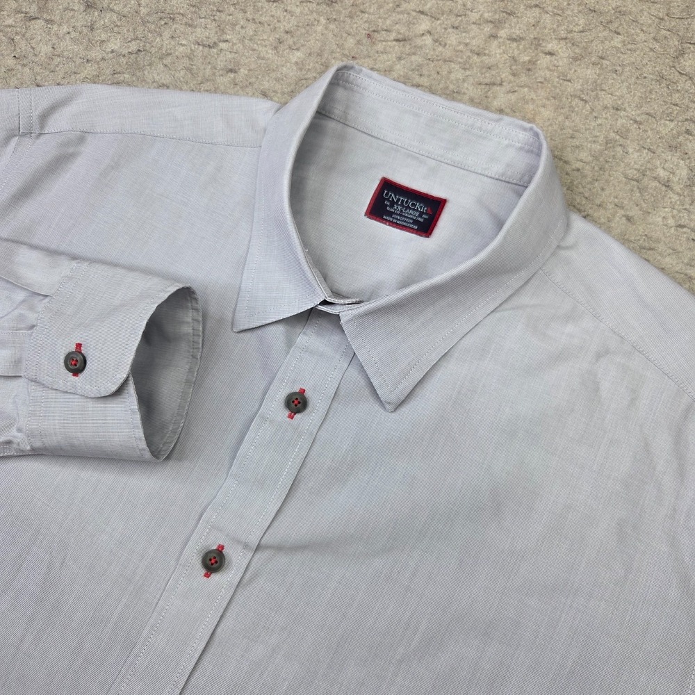 Untuckit Shirt Mens 2XL Gray Slim Fit Wrinkle Free Long Sleeve Button Up
